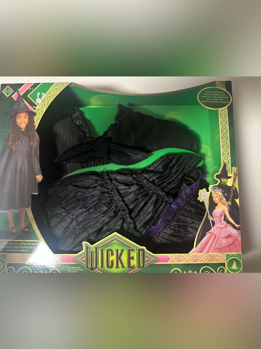 WICKED Elphaba Green & Black Witch Costume dress Up Halloween 🎃 dress cape hat